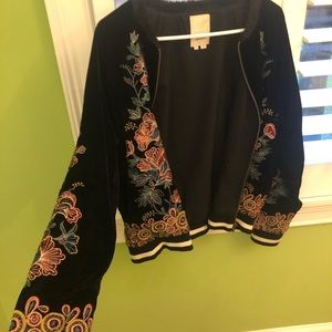 Black velvet embroidered bomber jacket